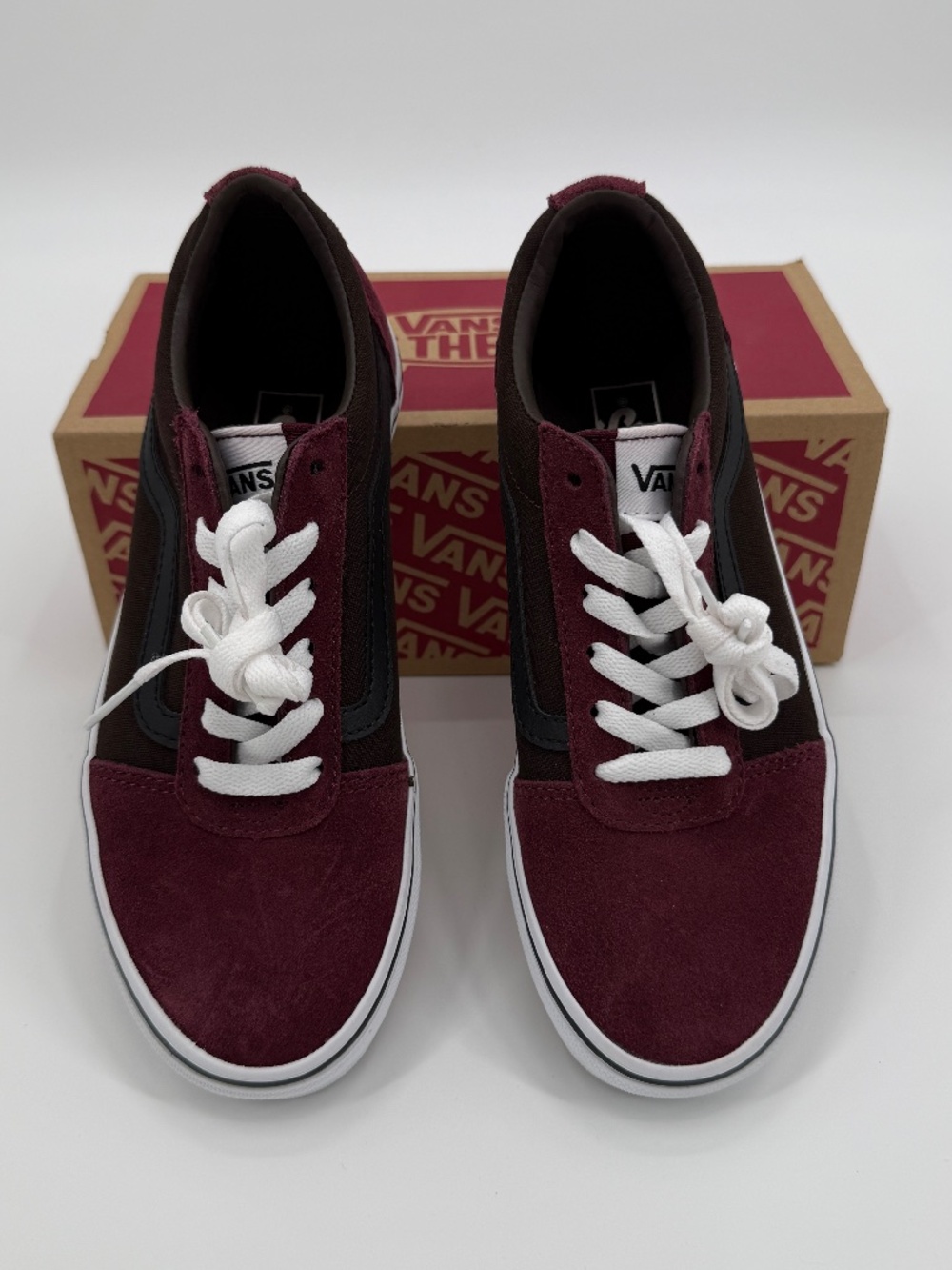 Vans Ward Retro Block Port Royale Burgundy Brown Skate Shoes Youth 4 Women 5.5